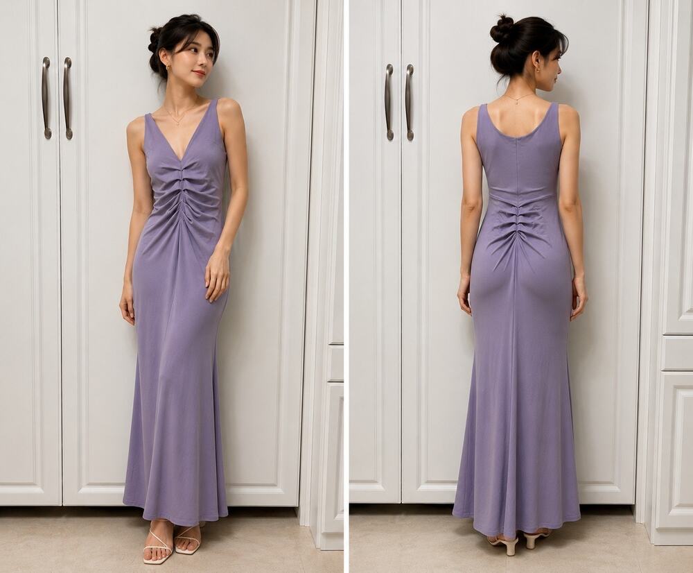 Susana Monaco Lavender Ruched Maxi Dress Sleeveless Bodycon Formal Gown Small